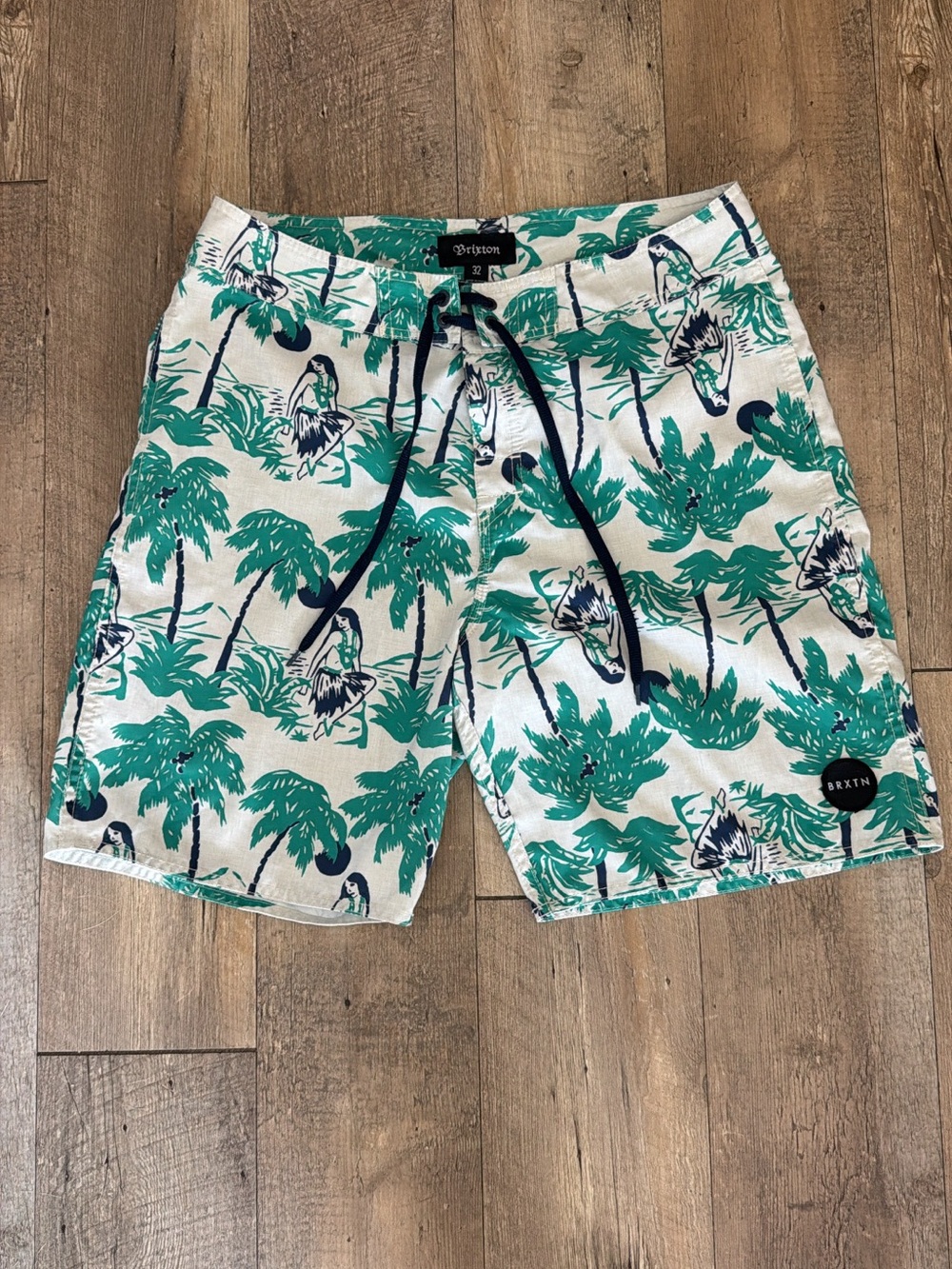 Brixton Men's Green Palm Print Swim Trunks